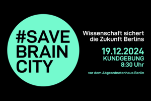 Grafik mit Aufschrift: „#SaveBrainCity“